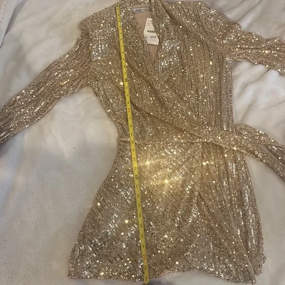 Zara Sparkling Gold Long Sleeve Dress NWT - Picture 10 of 10